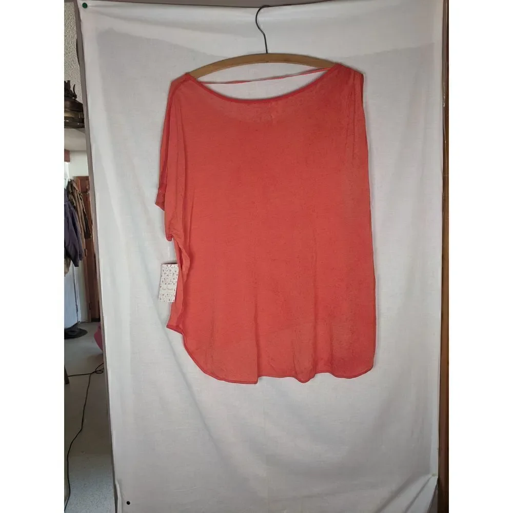 NEW Free People FushciaRed Cold Shoulder Top Sheer Layering XS